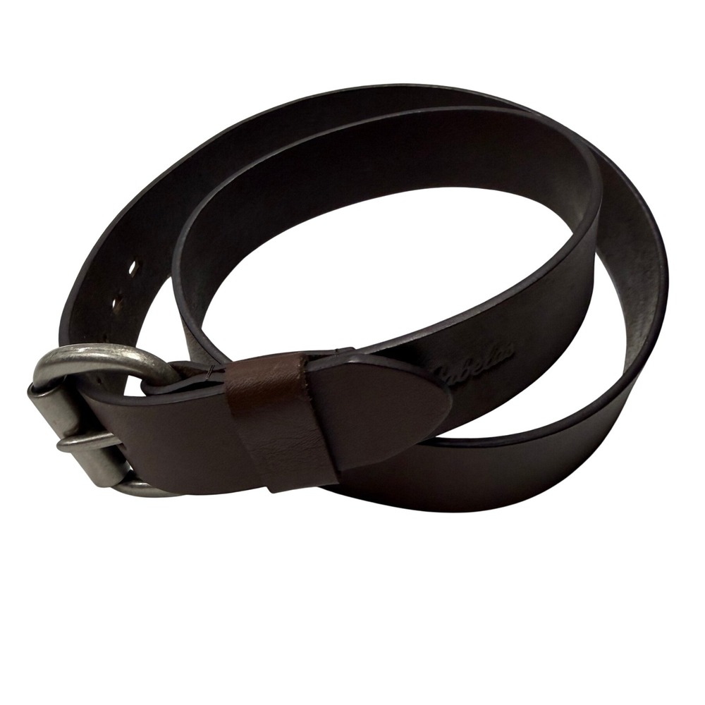 Cabelas Roughneck Mens 46 Brown Full Grain Buffalo Leather Double Prong Belt